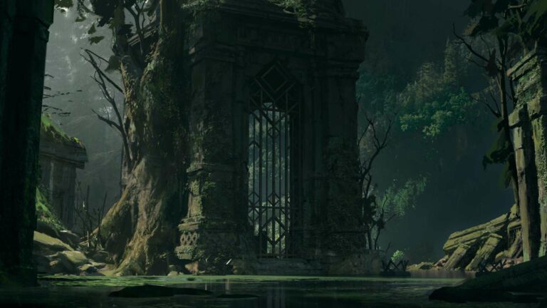 Magic Media full-cycle game development, unveils a mystical ancient ruin, shrouded by the embrace of a lush forest, hinting at long-forgotten stories and adventures.