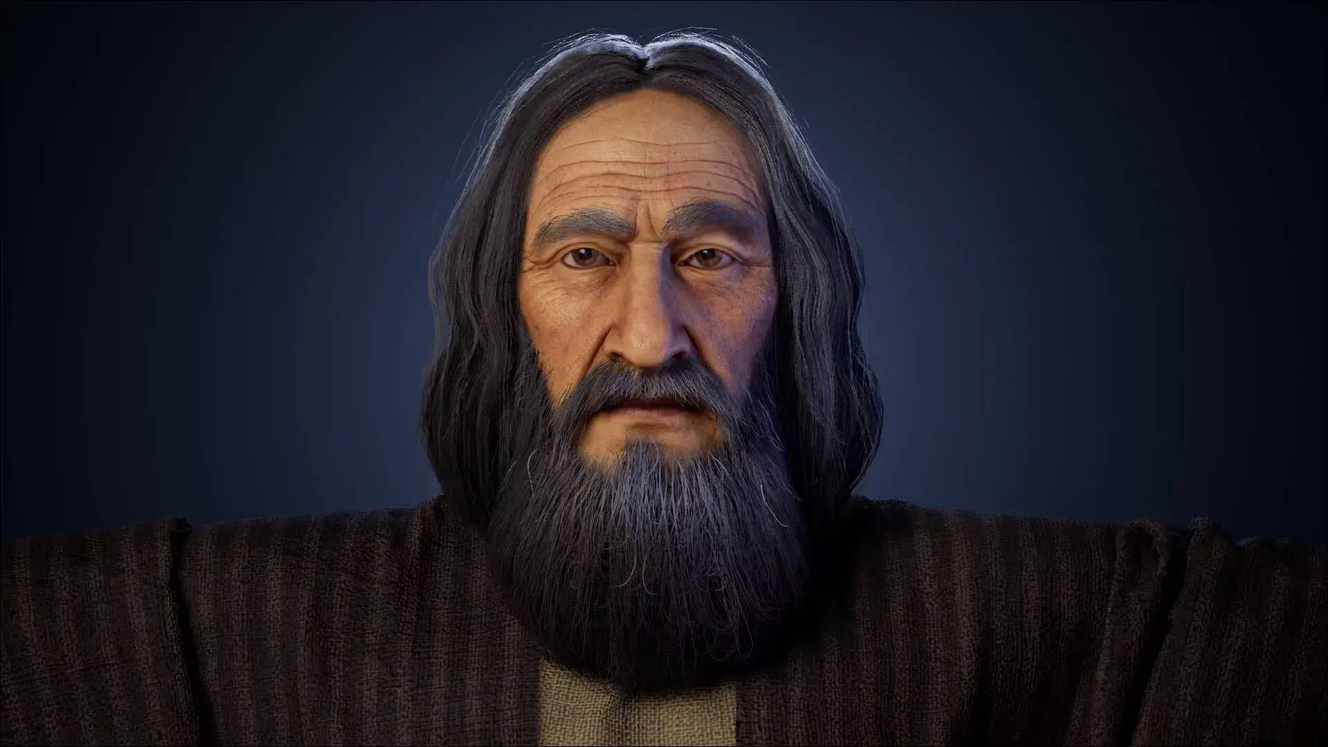 Star Trek 4 character with long hair and beard, detailed 3D model.