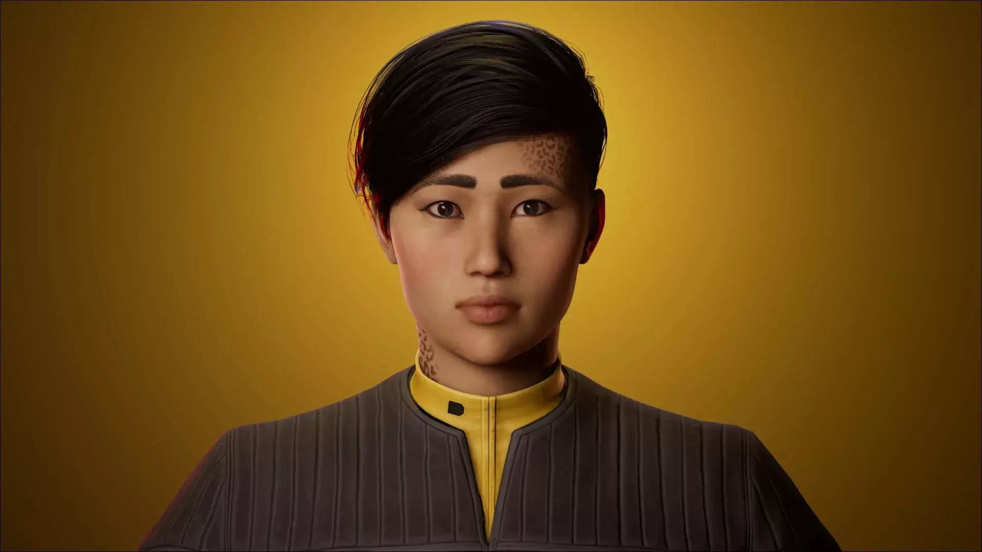 Star Trek 7 character model featuring a young Starfleet officer with distinct facial markings and a neutral expression.