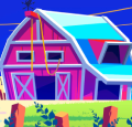 Colorful cartoon barn in a vibrant rural landscape, from the StarFarm game.